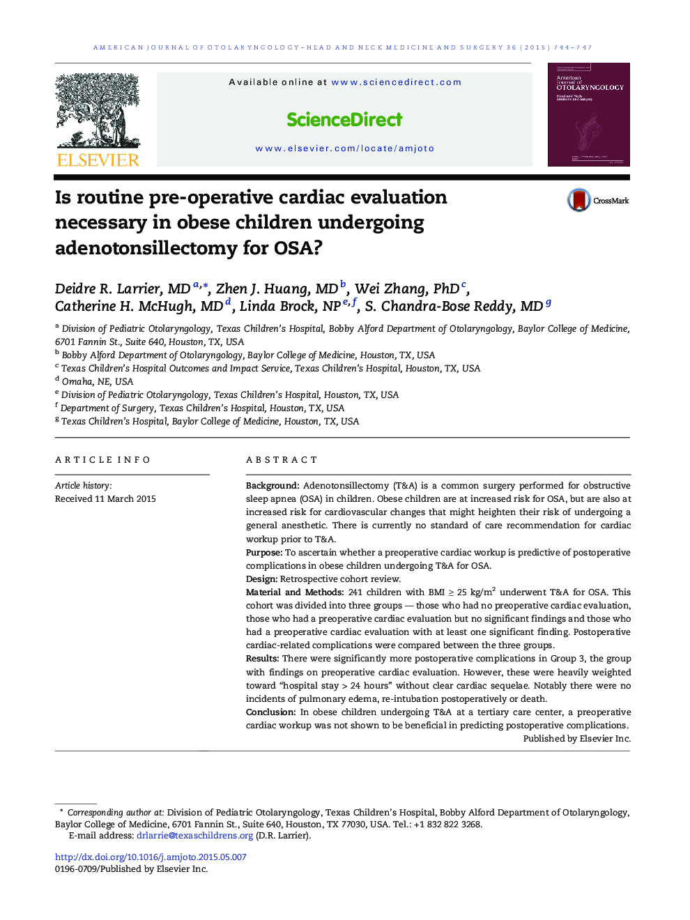 Is routine pre-operative cardiac evaluation necessary in obese children undergoing adenotonsillectomy for OSA?