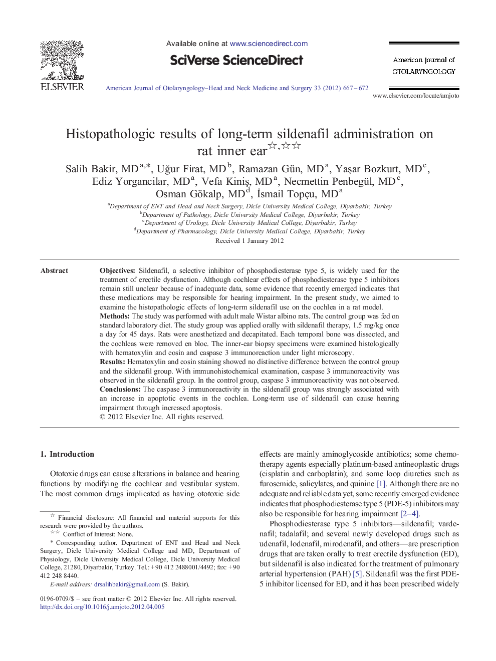 Histopathologic results of long-term sildenafil administration on rat inner ear 