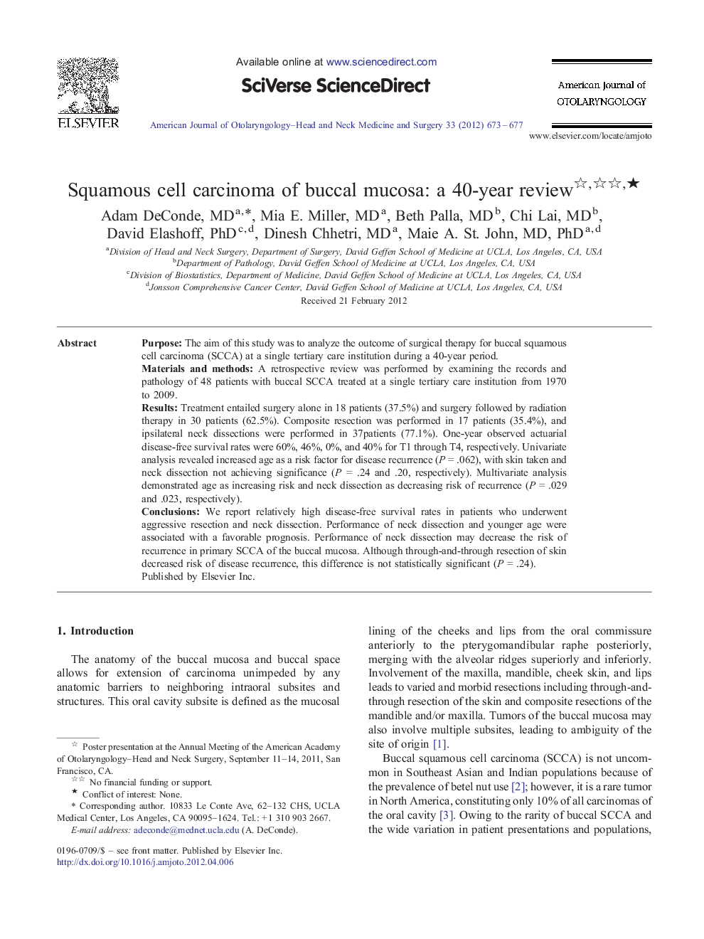 Squamous cell carcinoma of buccal mucosa: a 40-year review ★