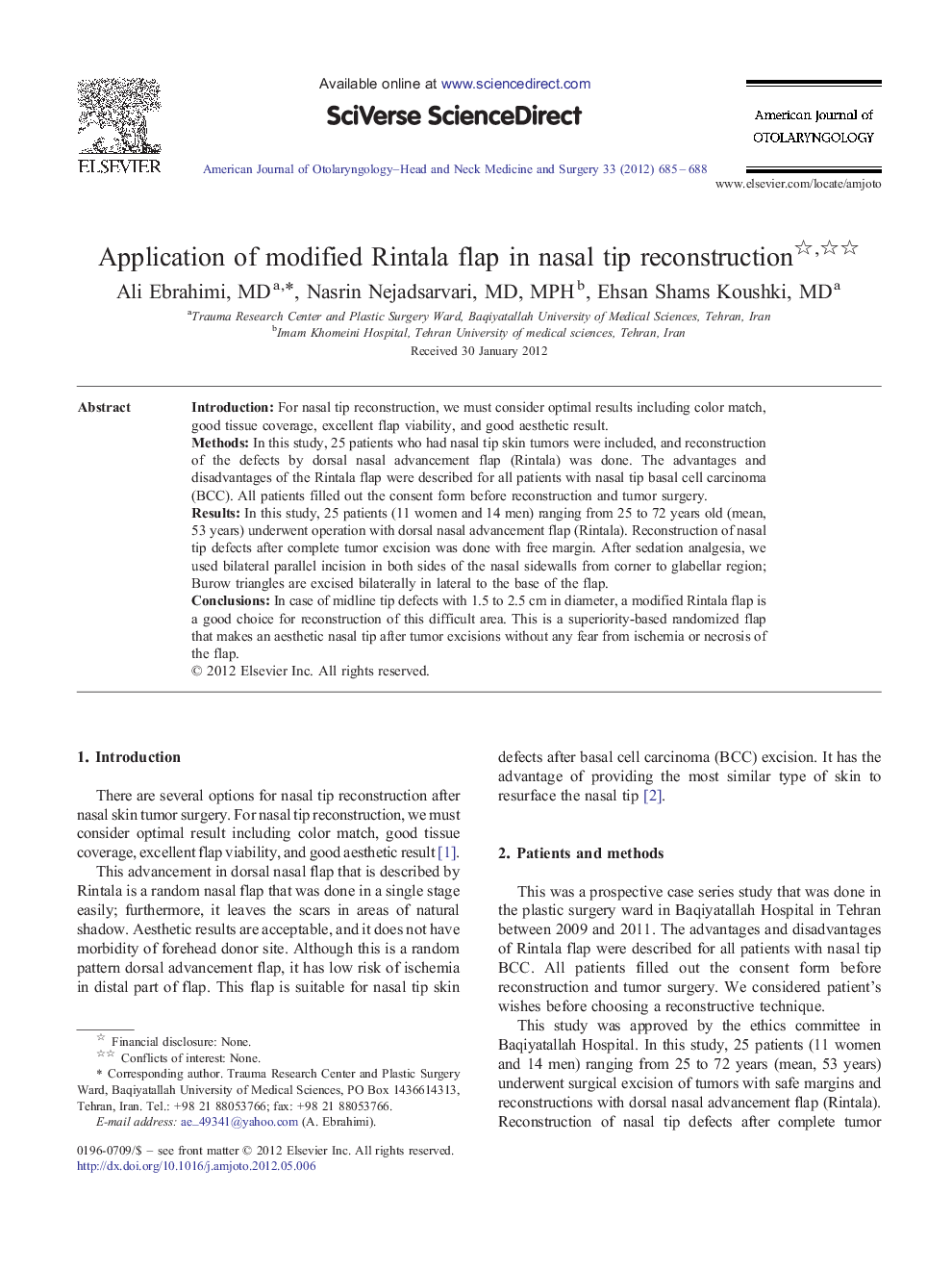 Application of modified Rintala flap in nasal tip reconstruction 