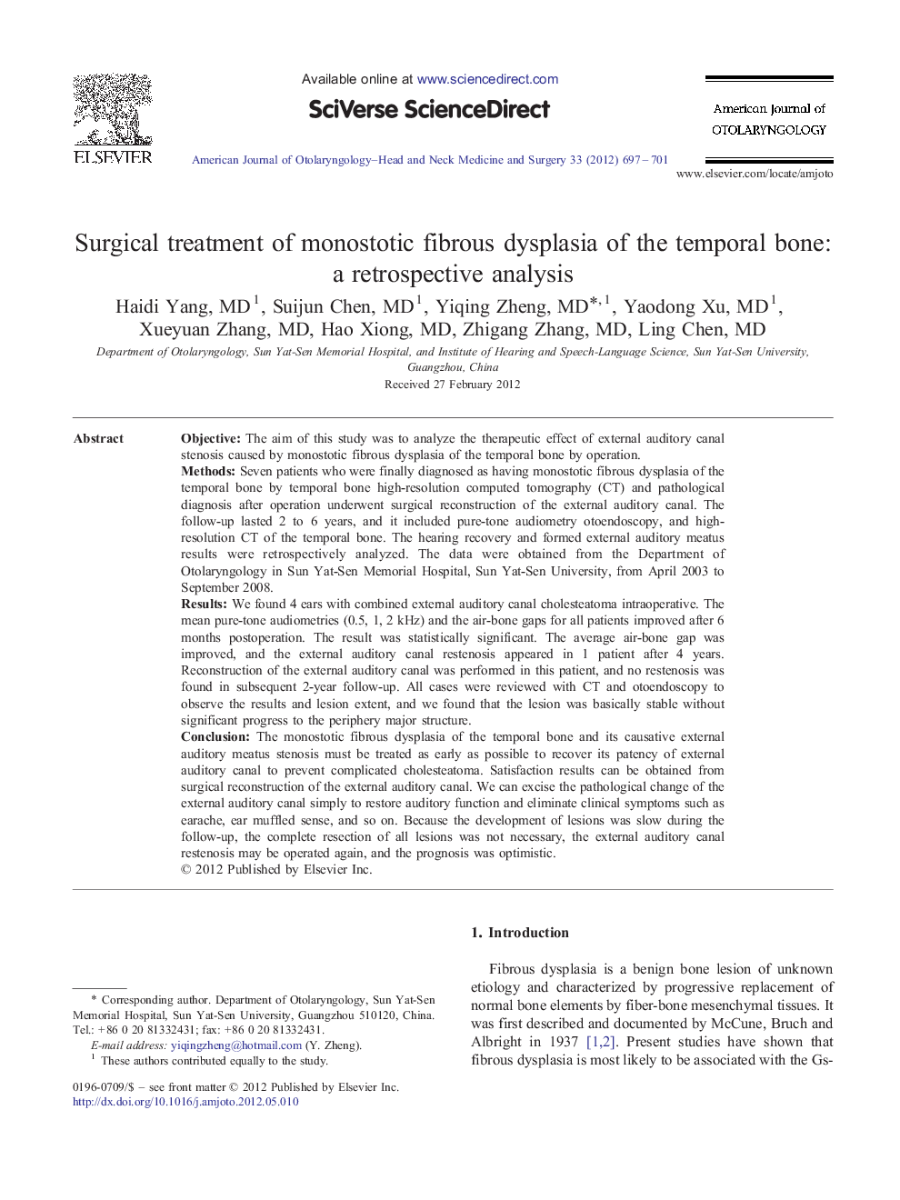 Surgical treatment of monostotic fibrous dysplasia of the temporal bone: a retrospective analysis