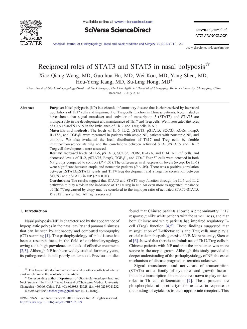 Reciprocal roles of STAT3 and STAT5 in nasal polyposis 