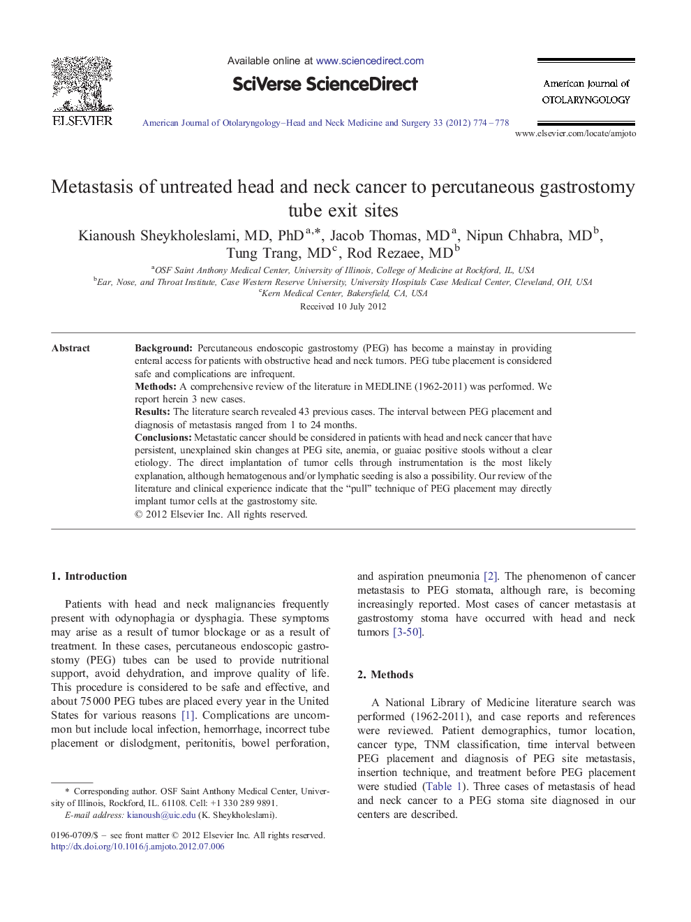 Metastasis of untreated head and neck cancer to percutaneous gastrostomy tube exit sites