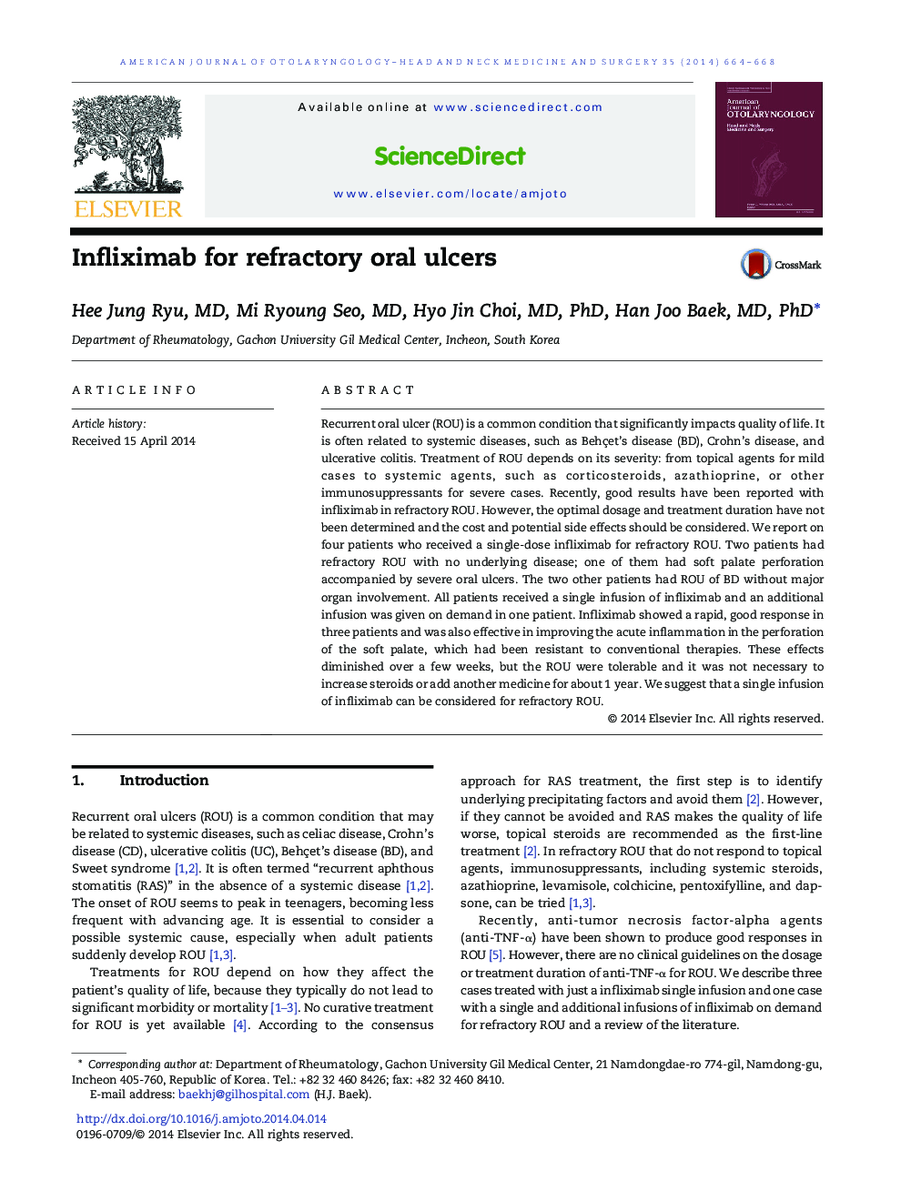 Infliximab for refractory oral ulcers