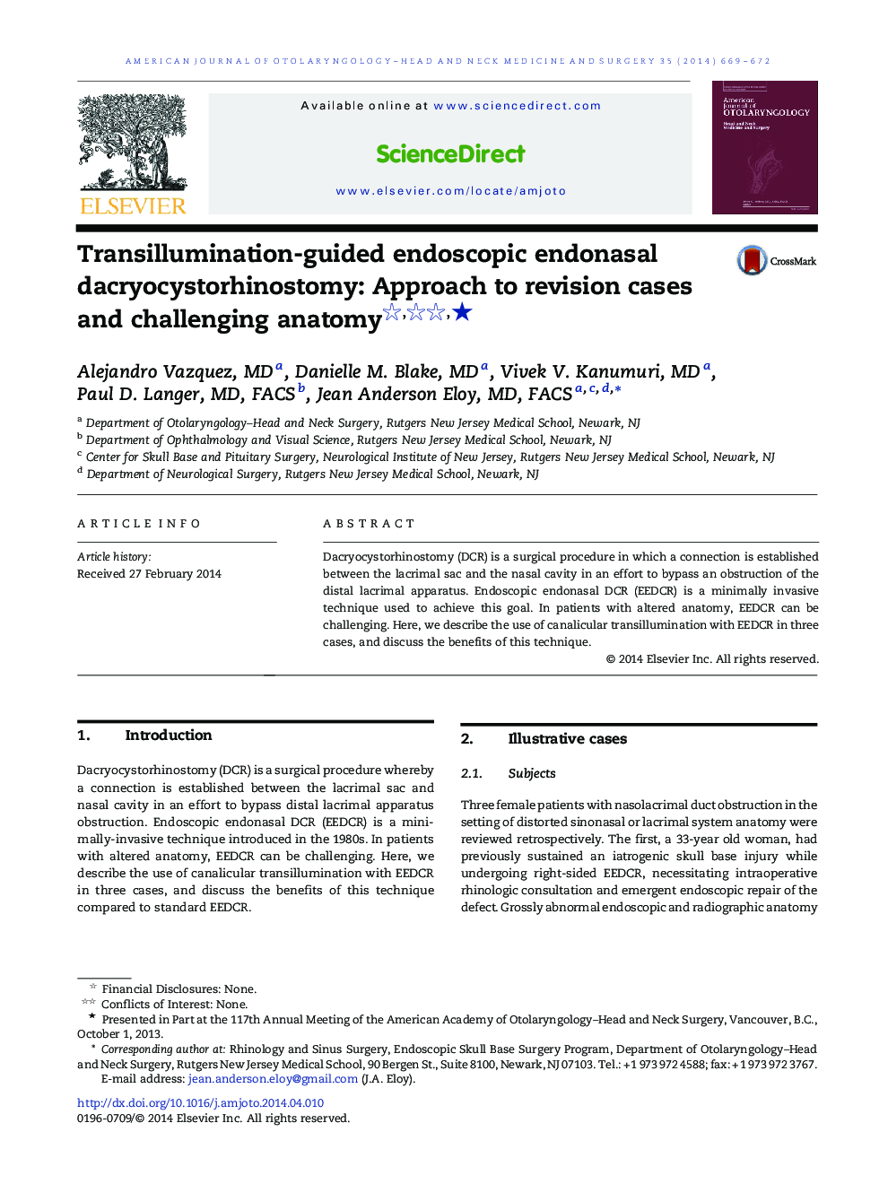 Transillumination-guided endoscopic endonasal dacryocystorhinostomy: Approach to revision cases and challenging anatomy ★