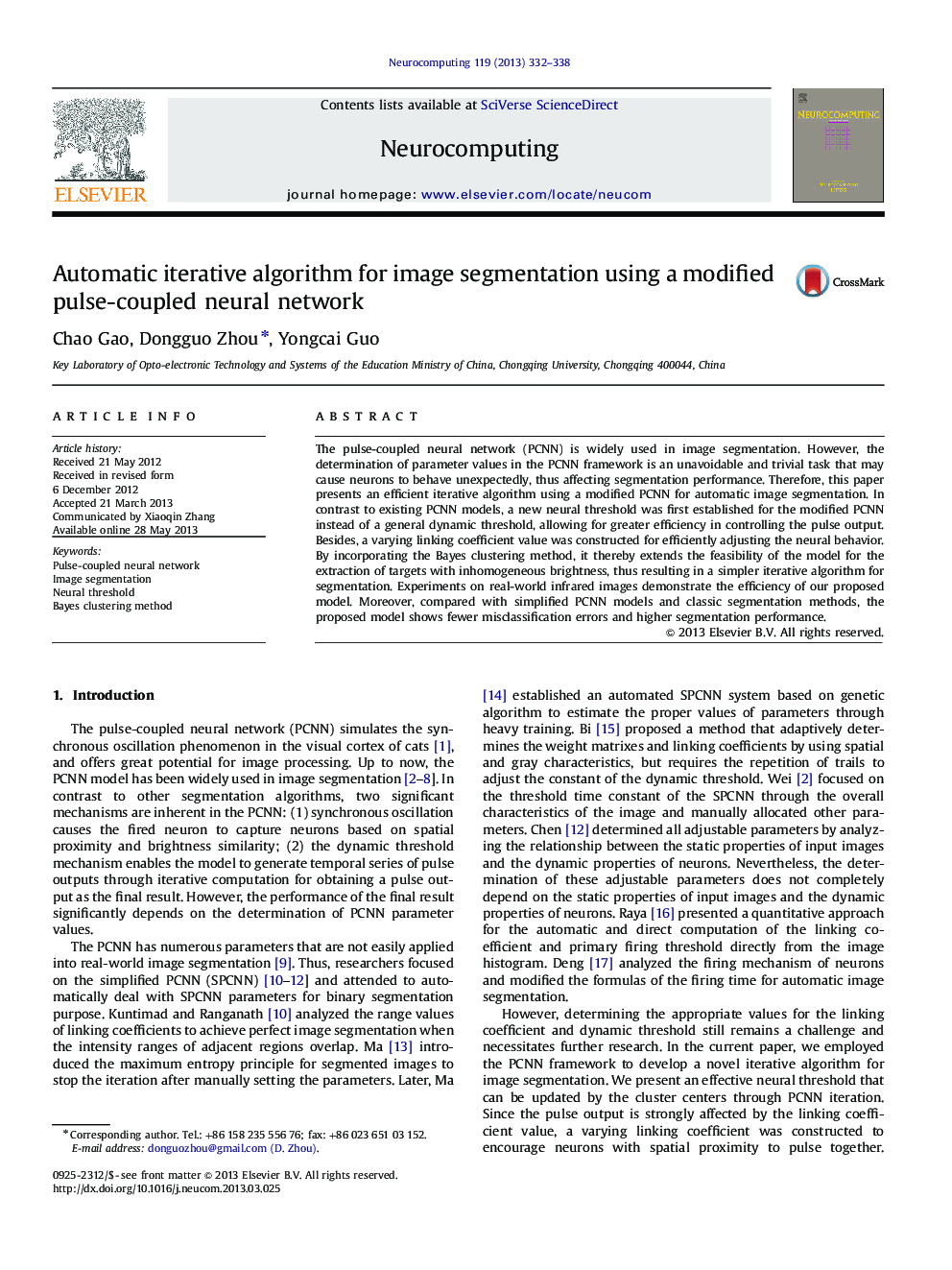 Automatic iterative algorithm for image segmentation using a modified pulse-coupled neural network