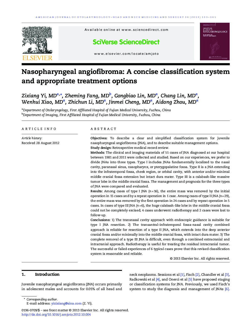 Nasopharyngeal angiofibroma: A concise classification system and appropriate treatment options