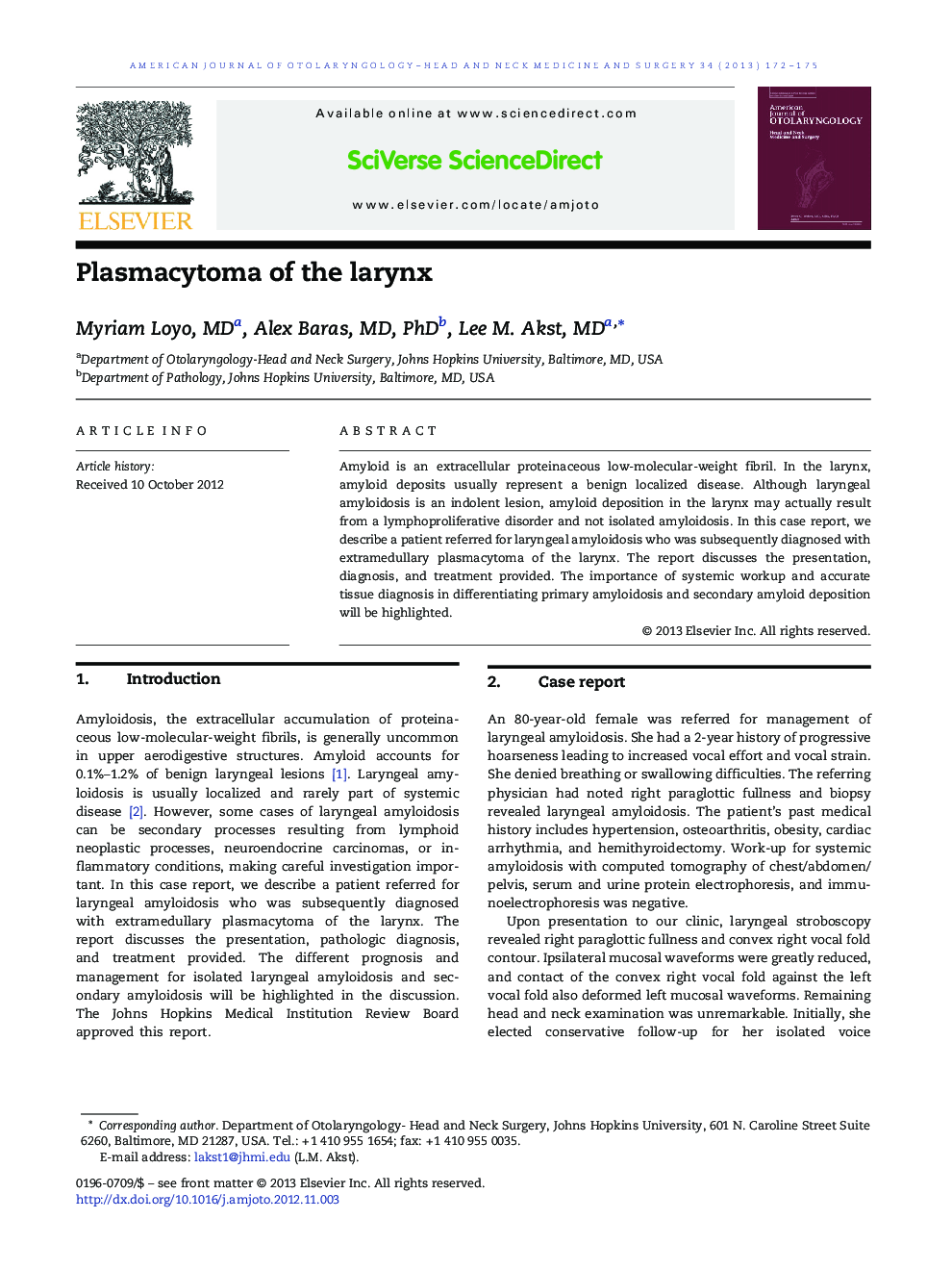 Plasmacytoma of the larynx