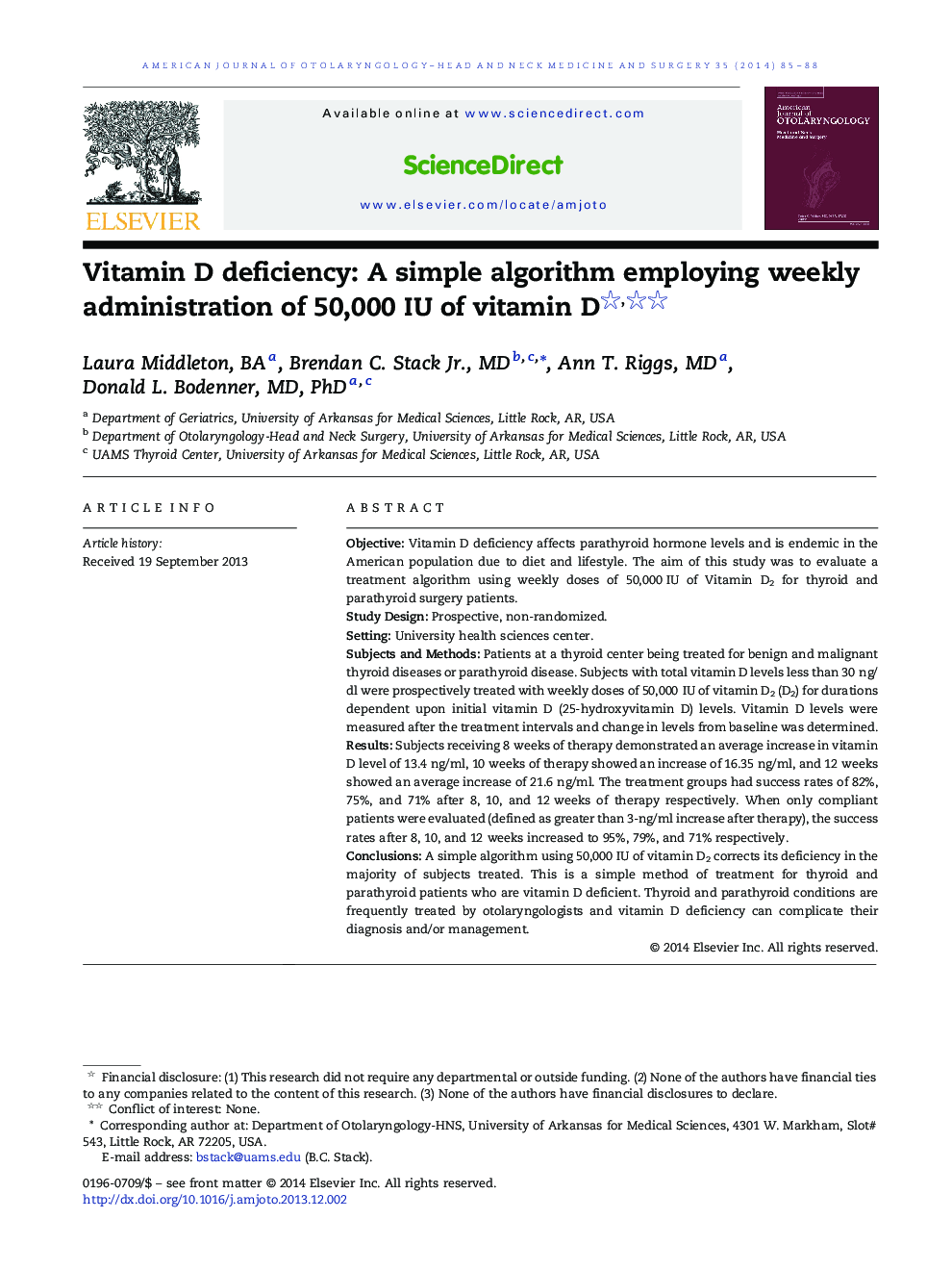 Vitamin D deficiency: A simple algorithm employing weekly administration of 50,000 IU of vitamin D 