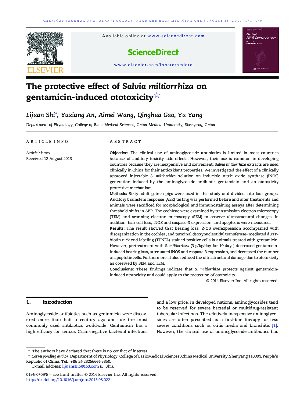 The protective effect of Salvia miltiorrhiza on gentamicin-induced ototoxicity