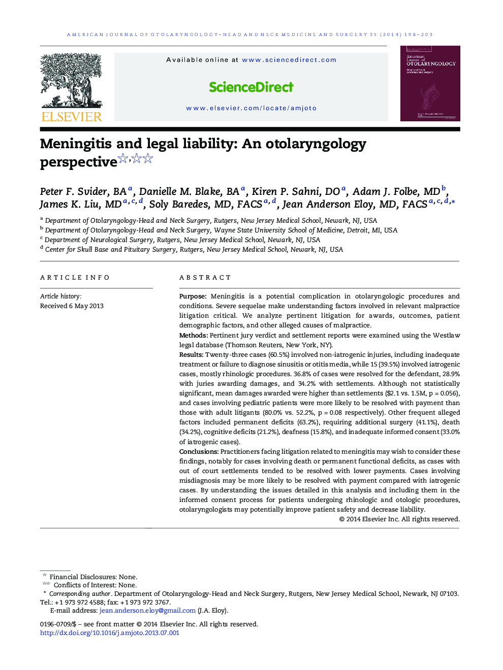 Meningitis and legal liability: An otolaryngology perspective 