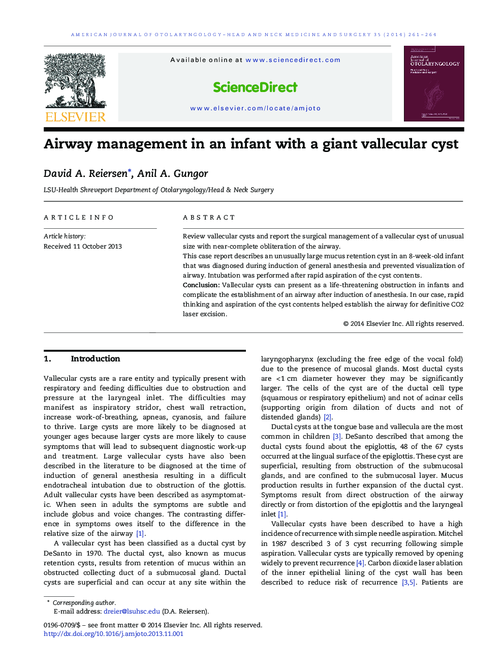 Airway management in an infant with a giant vallecular cyst