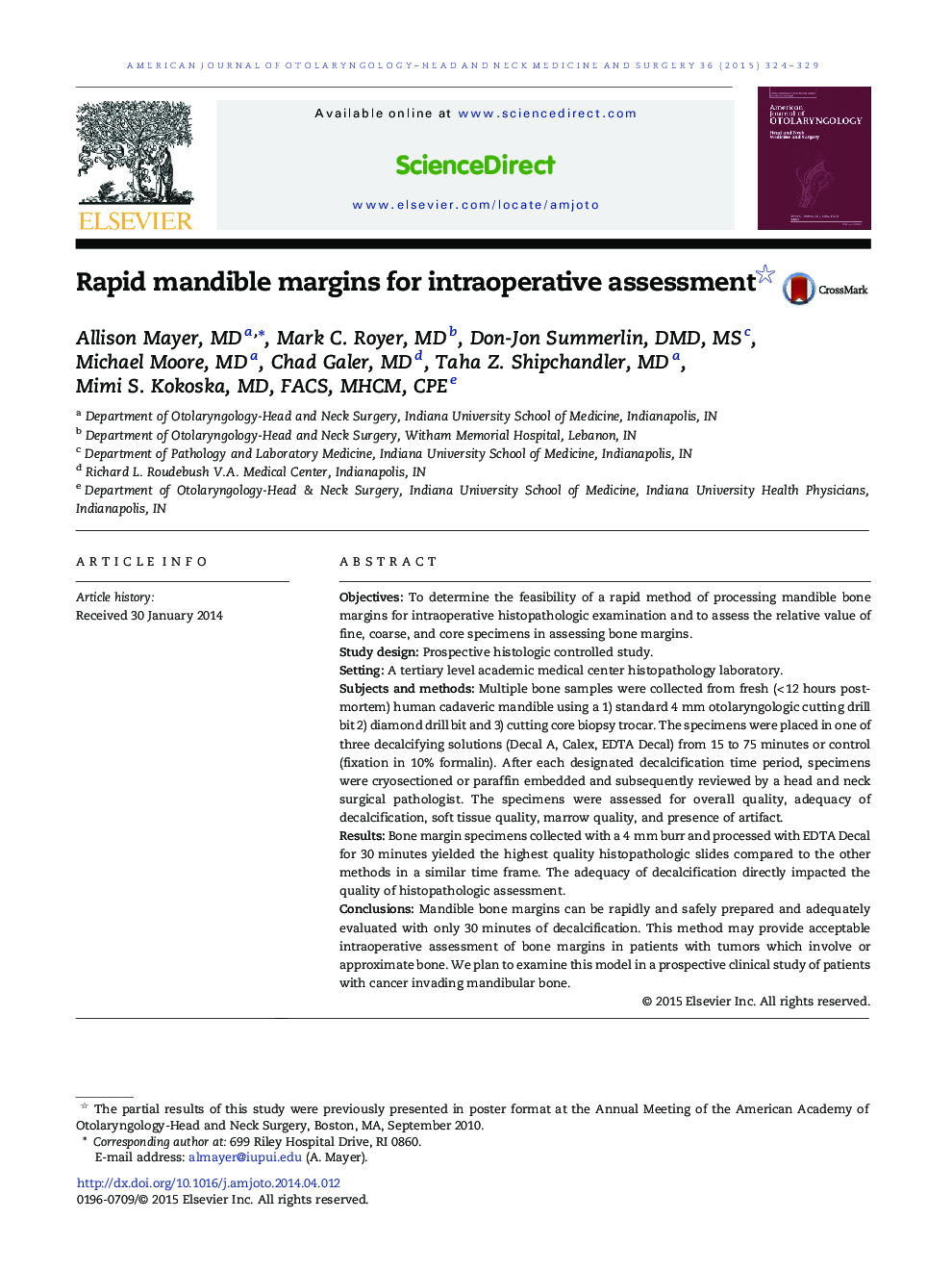 Rapid mandible margins for intraoperative assessment 