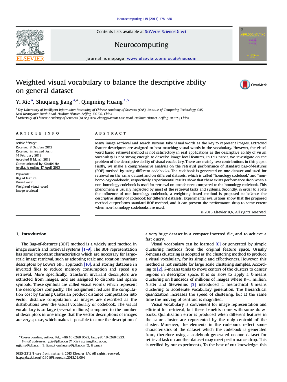 Weighted visual vocabulary to balance the descriptive ability on general dataset