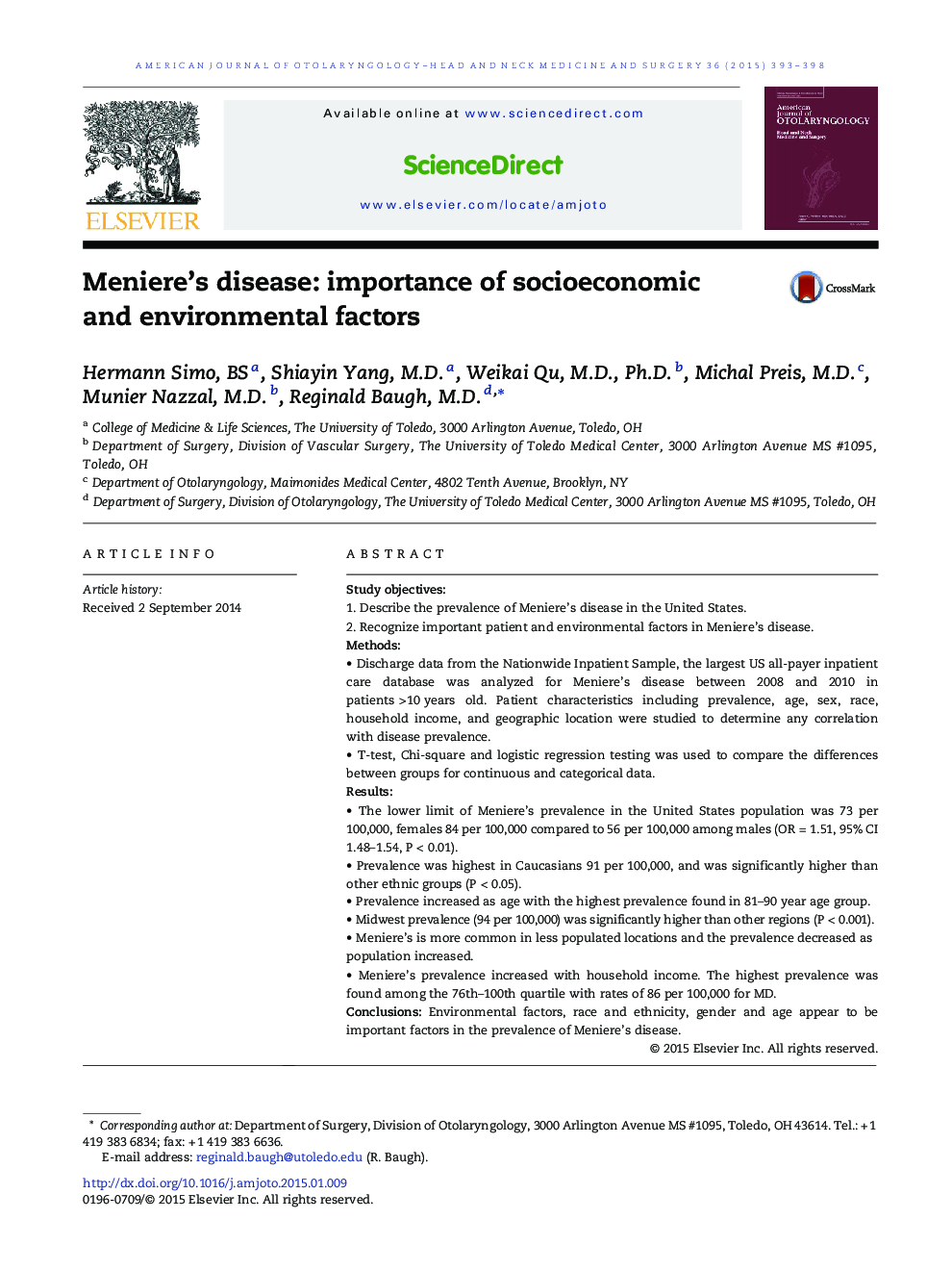 Meniere’s disease: importance of socioeconomic and environmental factors