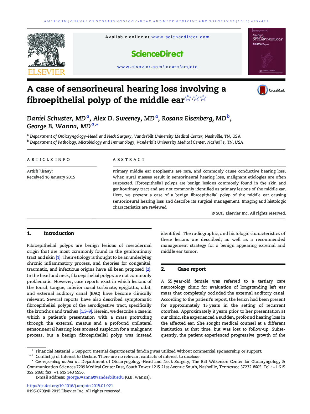 A case of sensorineural hearing loss involving a fibroepithelial polyp of the middle ear 