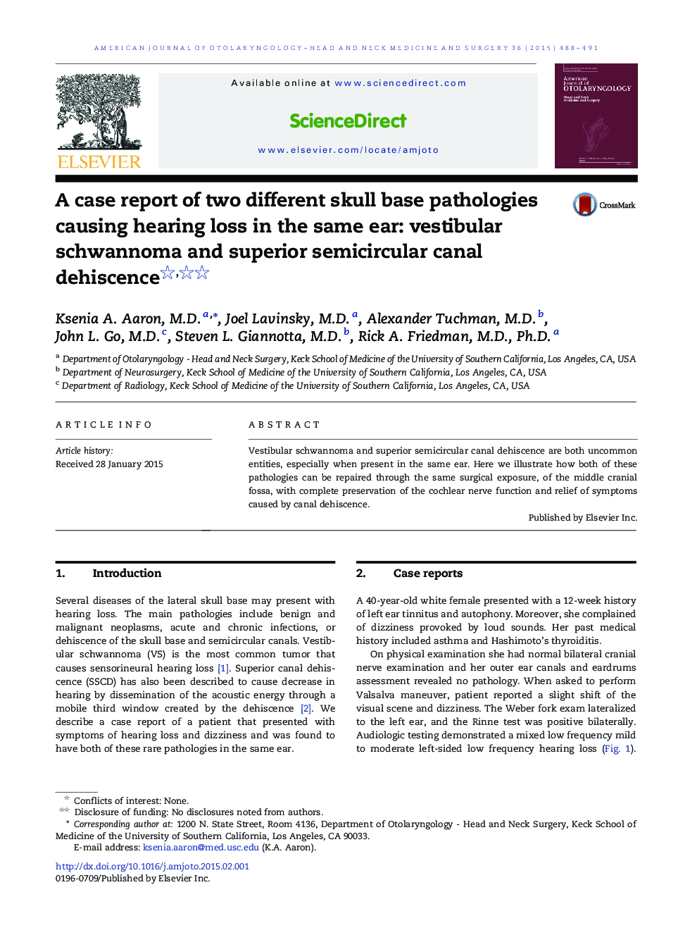 A case report of two different skull base pathologies causing hearing loss in the same ear: vestibular schwannoma and superior semicircular canal dehiscence 