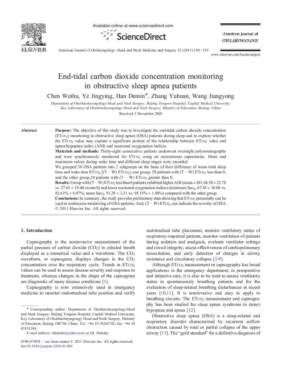 End-tidal carbon dioxide concentration monitoring in obstructive sleep apnea patients