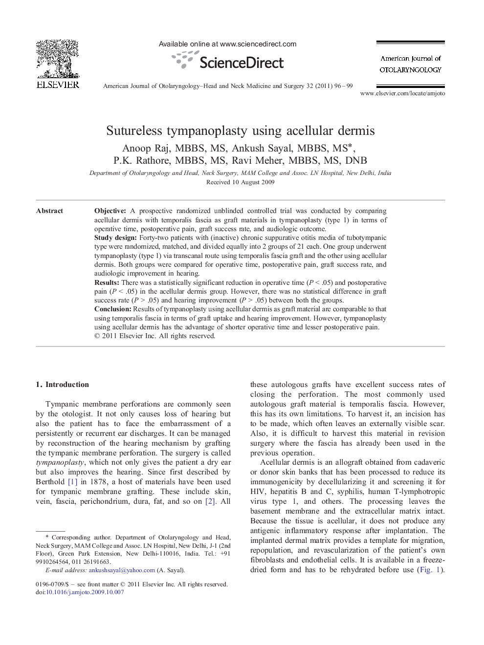 Sutureless tympanoplasty using acellular dermis