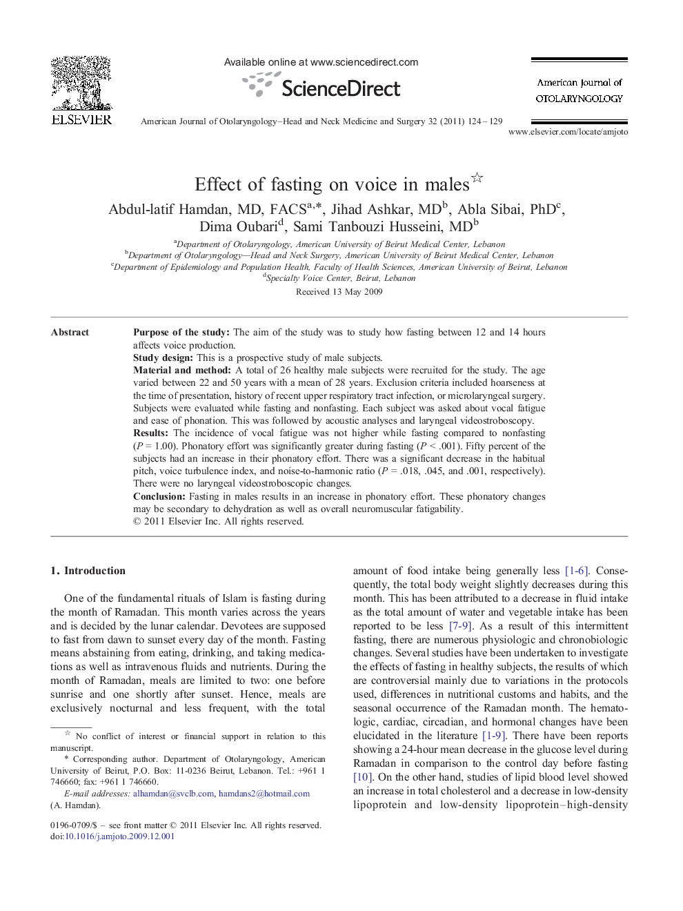 Effect of fasting on voice in males 