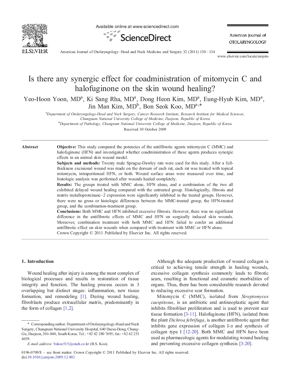 Is there any synergic effect for coadministration of mitomycin C and halofuginone on the skin wound healing?