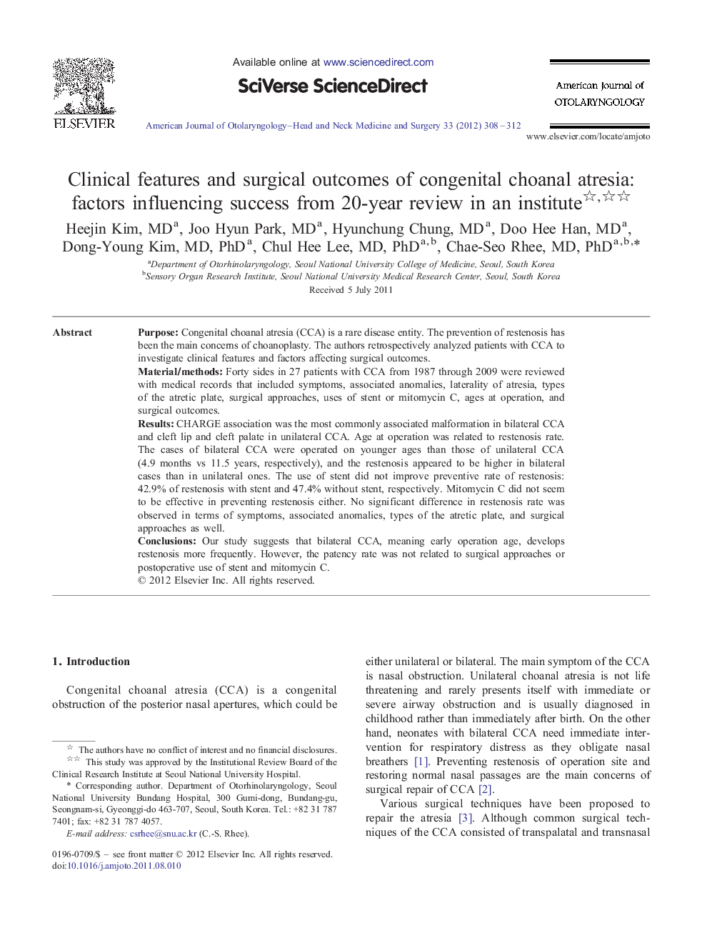 Clinical features and surgical outcomes of congenital choanal atresia: factors influencing success from 20-year review in an institute 