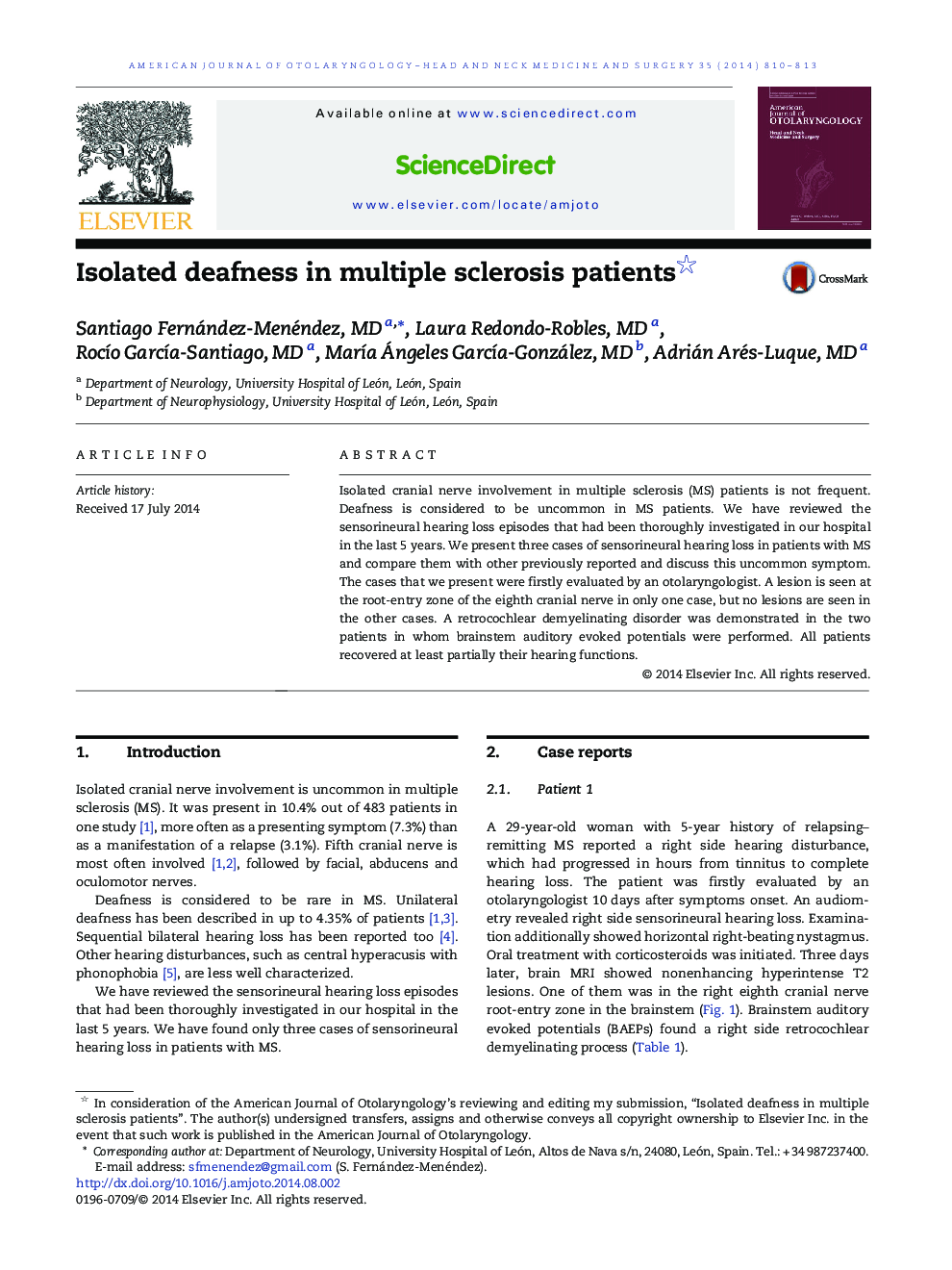 Isolated deafness in multiple sclerosis patients 