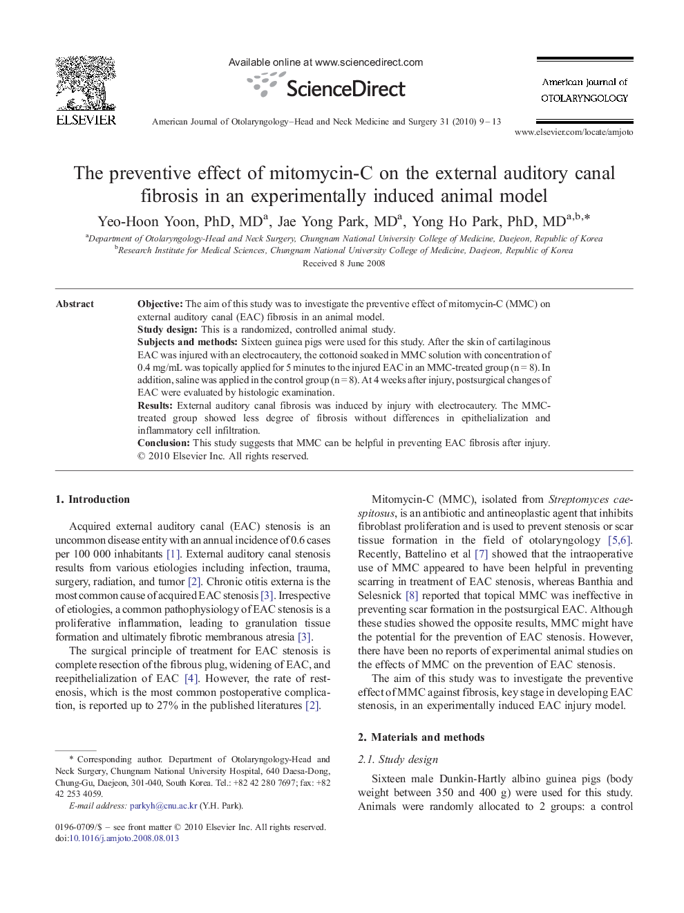 The preventive effect of mitomycin-C on the external auditory canal fibrosis in an experimentally induced animal model