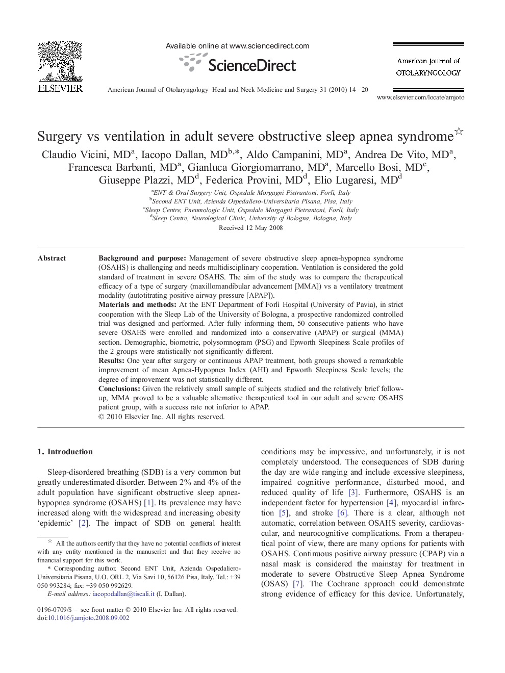 Surgery vs ventilation in adult severe obstructive sleep apnea syndrome 