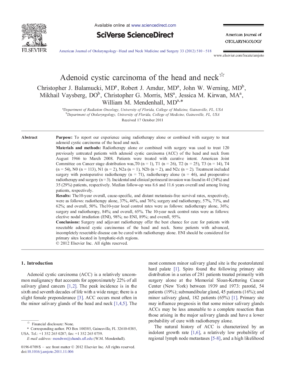 Adenoid cystic carcinoma of the head and neck