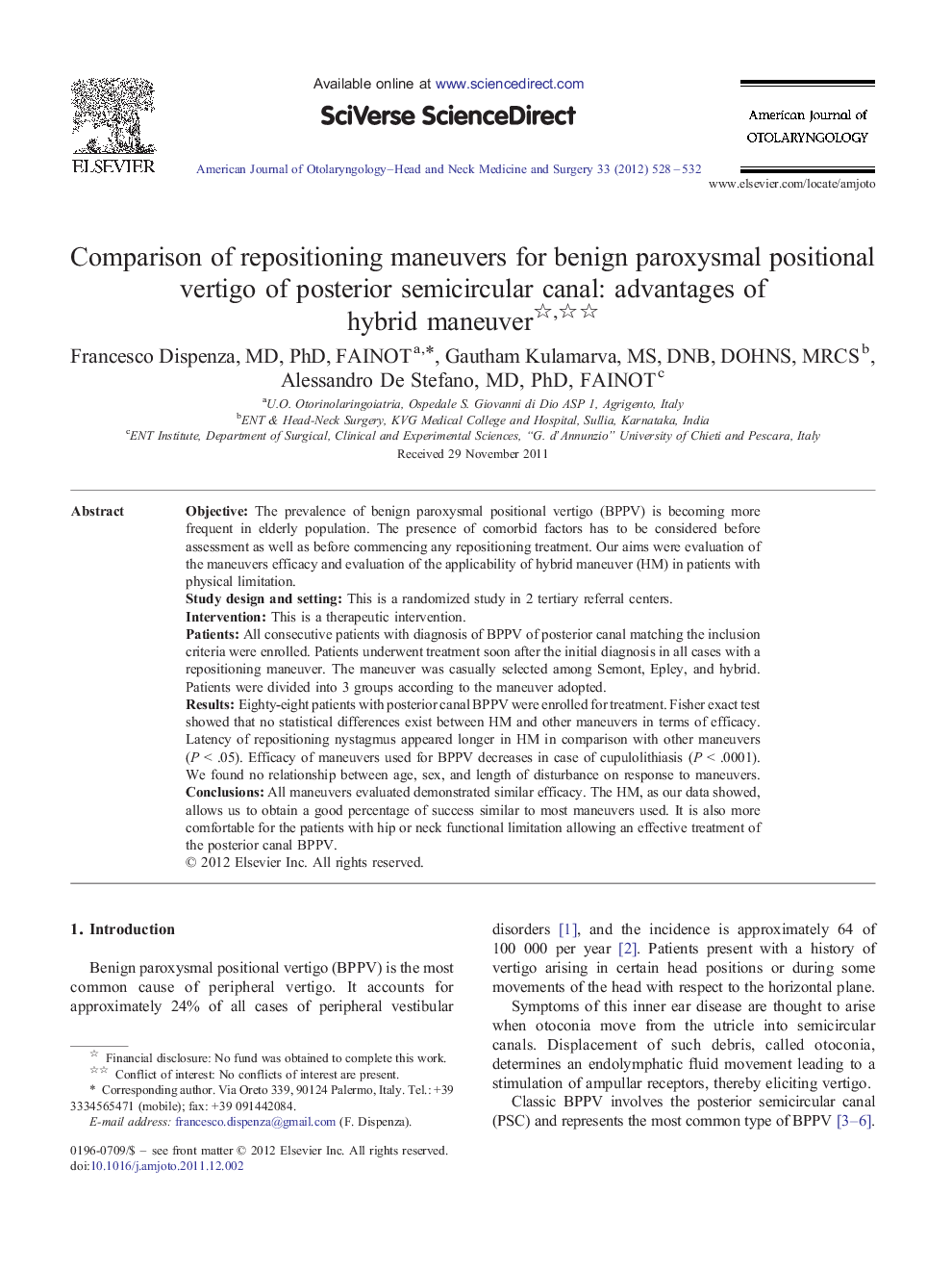 Comparison of repositioning maneuvers for benign paroxysmal positional vertigo of posterior semicircular canal: advantages of hybrid maneuver 