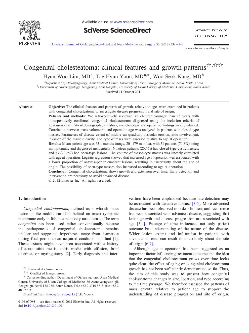 Congenital cholesteatoma: clinical features and growth patterns 