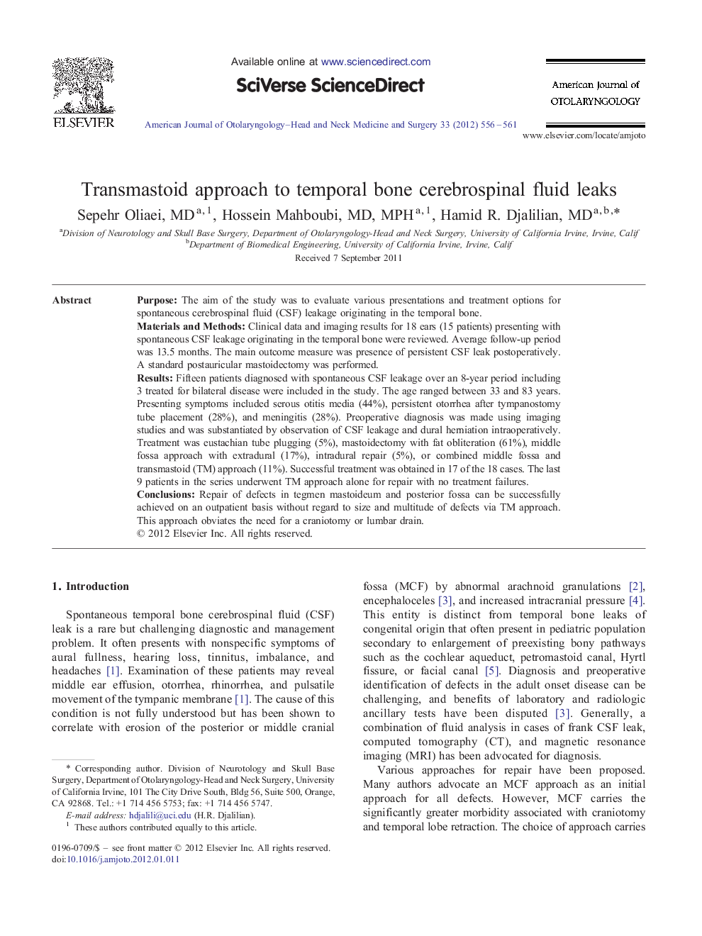 Transmastoid approach to temporal bone cerebrospinal fluid leaks