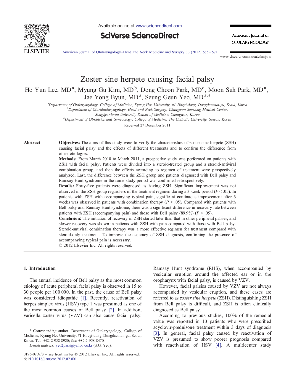 Zoster sine herpete causing facial palsy