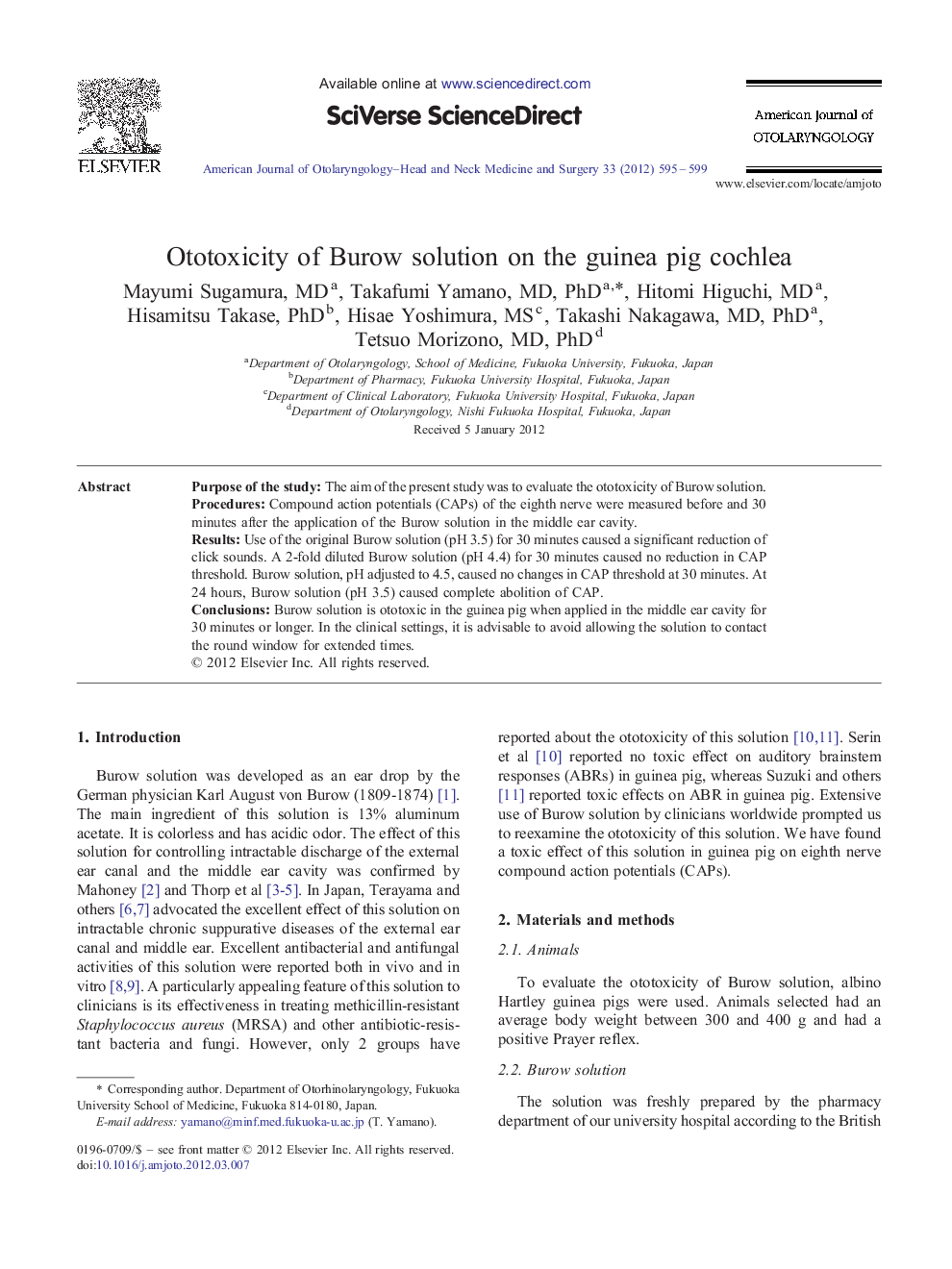 Ototoxicity of Burow solution on the guinea pig cochlea