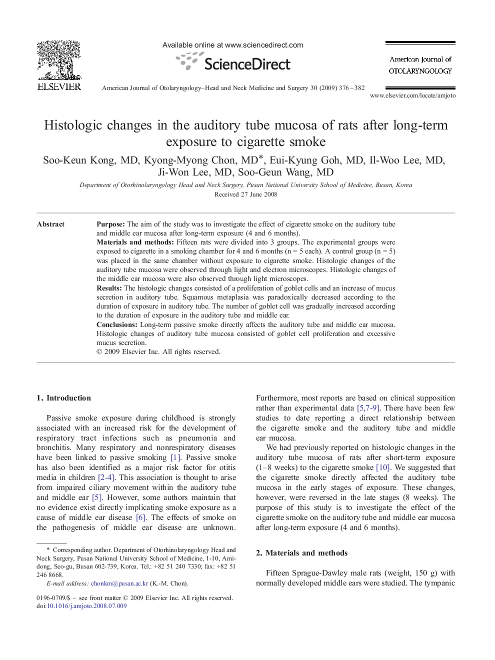Histologic changes in the auditory tube mucosa of rats after long-term exposure to cigarette smoke