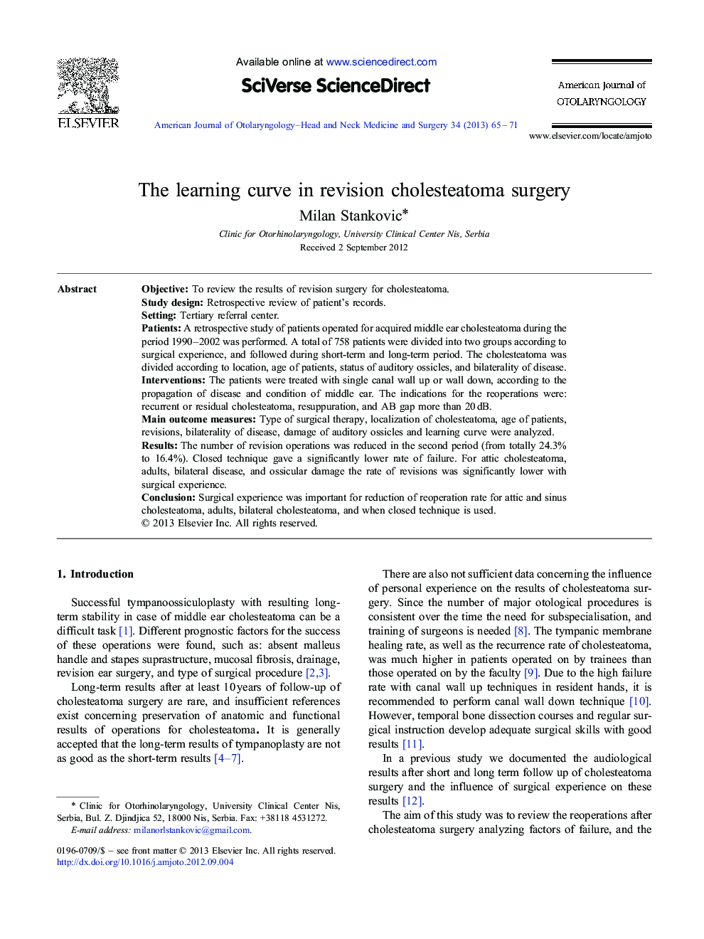 The learning curve in revision cholesteatoma surgery