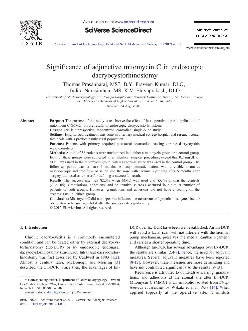 Significance of adjunctive mitomycin C in endoscopic dacryocystorhinostomy