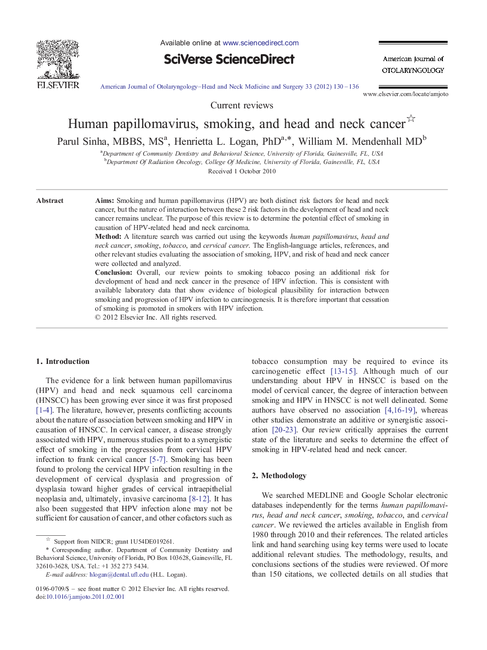 Human papillomavirus, smoking, and head and neck cancer 