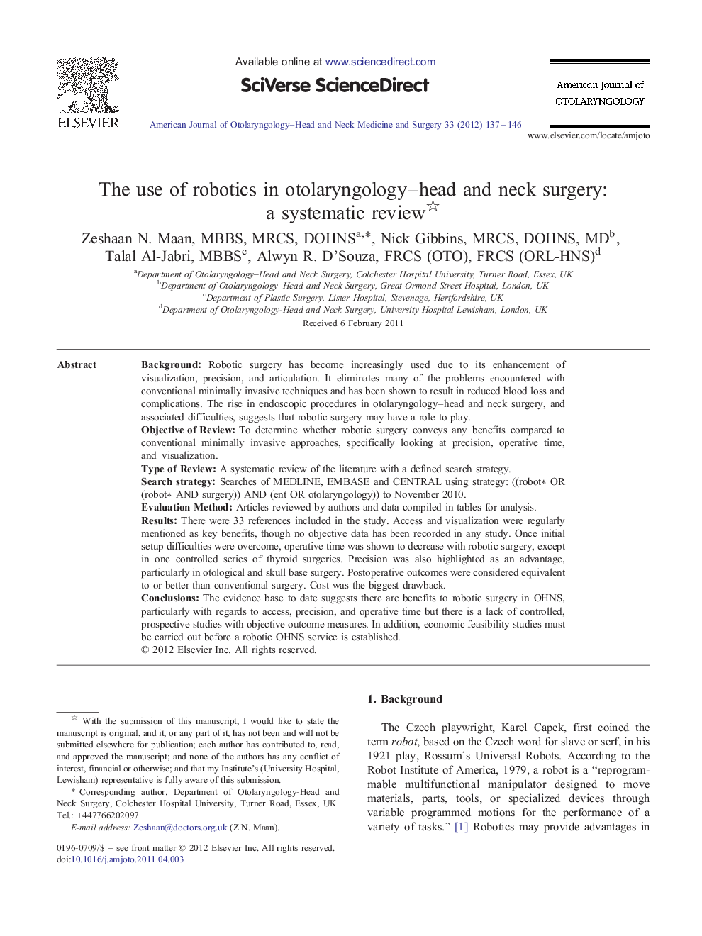 The use of robotics in otolaryngology–head and neck surgery: a systematic review 