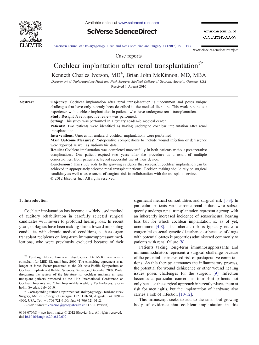 Cochlear implantation after renal transplantation 