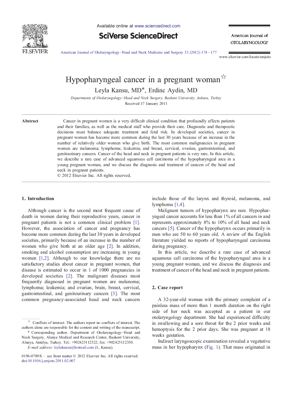 Hypopharyngeal cancer in a pregnant woman 