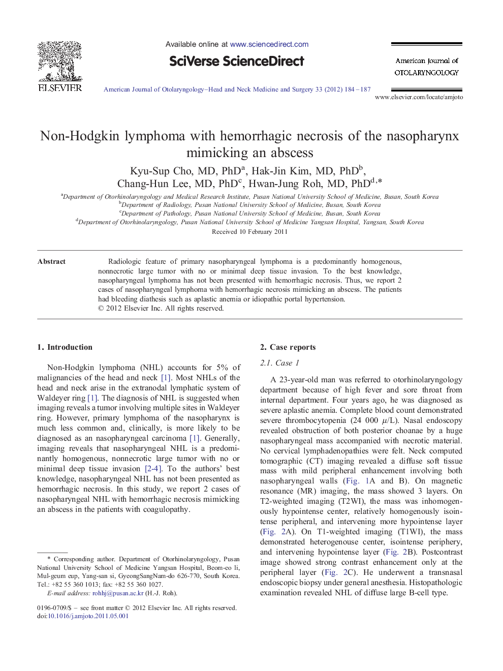 Non-Hodgkin lymphoma with hemorrhagic necrosis of the nasopharynx mimicking an abscess