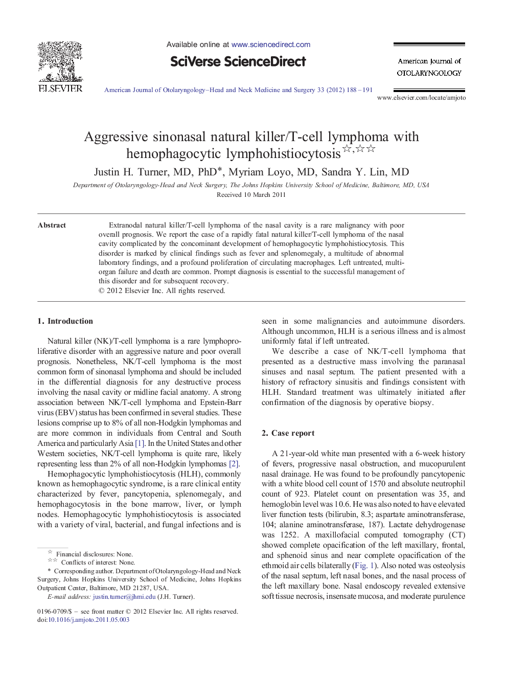 Aggressive sinonasal natural killer/T-cell lymphoma with hemophagocytic lymphohistiocytosis