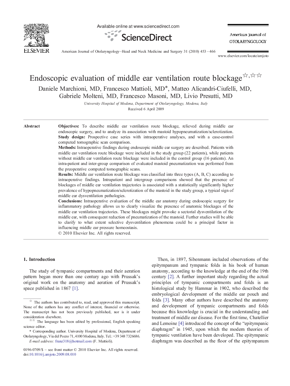 Endoscopic evaluation of middle ear ventilation route blockage 