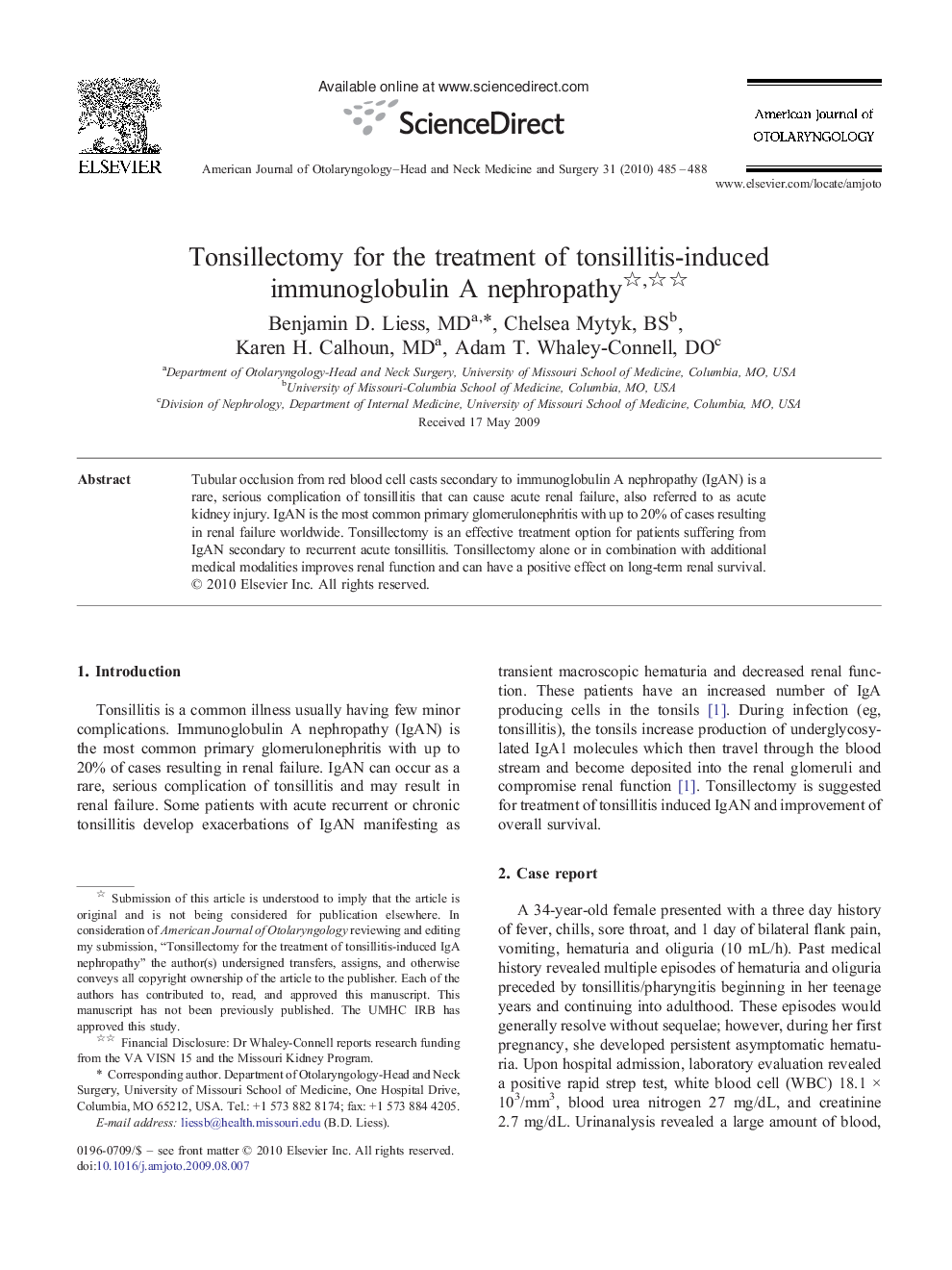 Tonsillectomy for the treatment of tonsillitis-induced immunoglobulin A nephropathy 