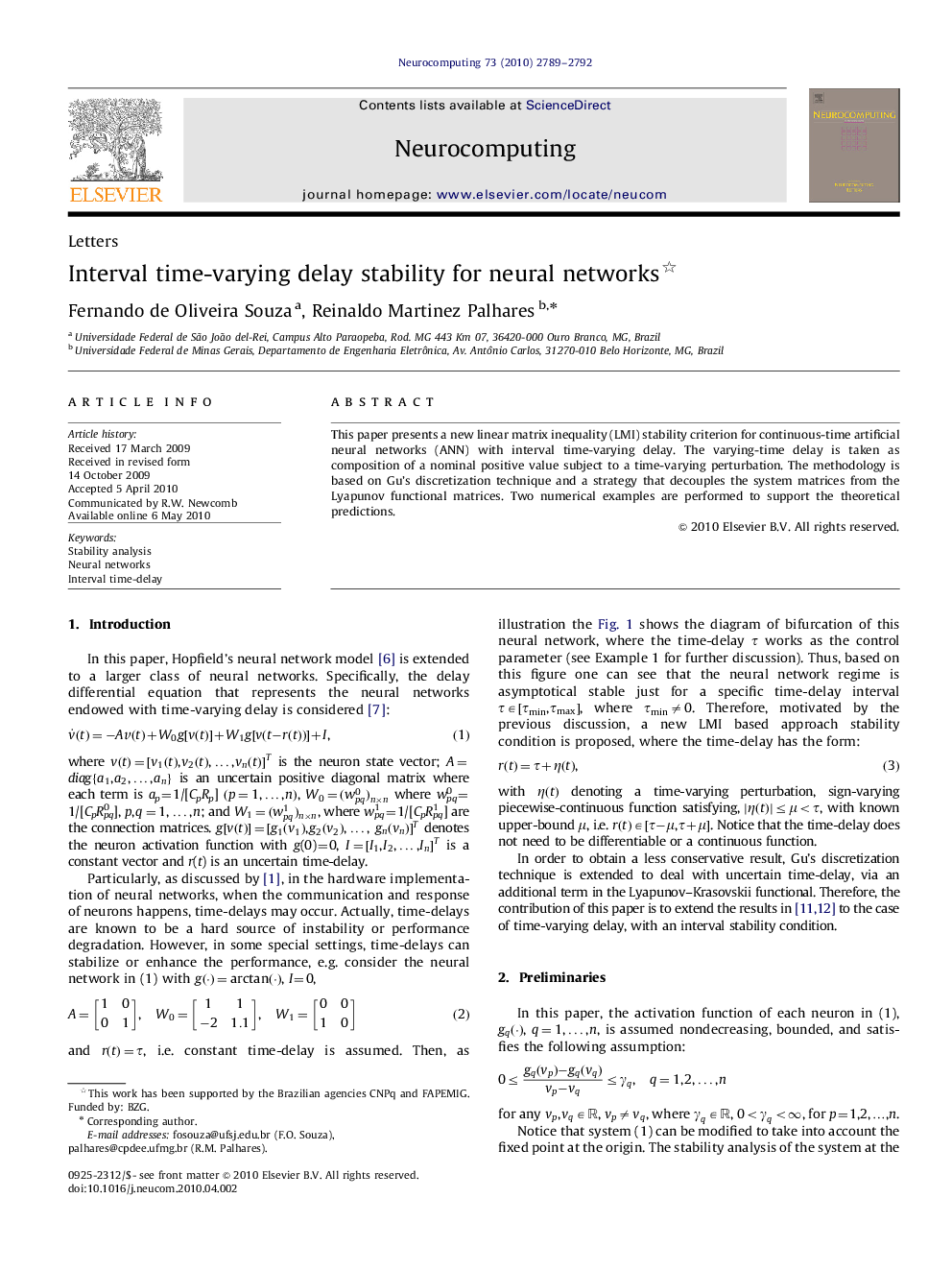 Interval time-varying delay stability for neural networks 