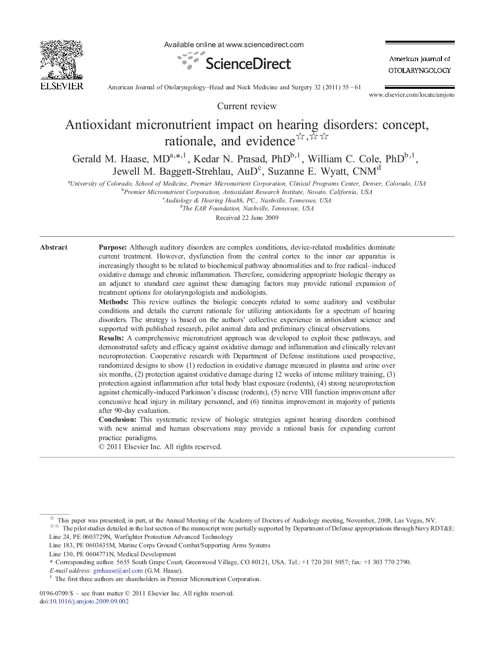 Antioxidant micronutrient impact on hearing disorders: concept, rationale, and evidence 