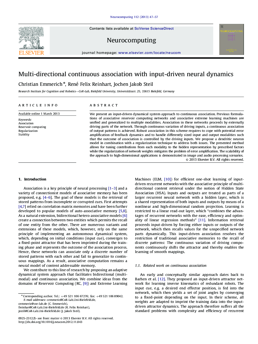 Multi-directional continuous association with input-driven neural dynamics