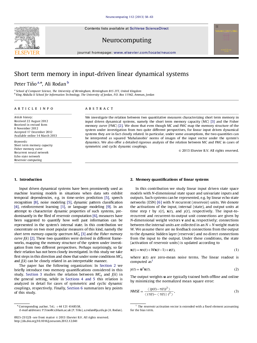 Short term memory in input-driven linear dynamical systems